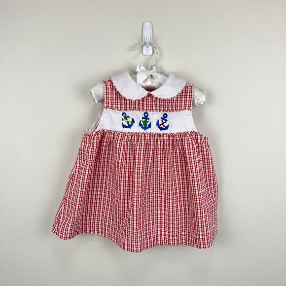 Vintage Samara Smocked Red Anchor Dress 18 Months - Picture 1 of 6